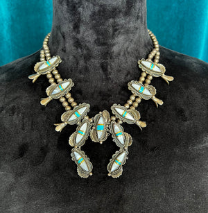 Squash blossom Naja mother of pearl and turquoise