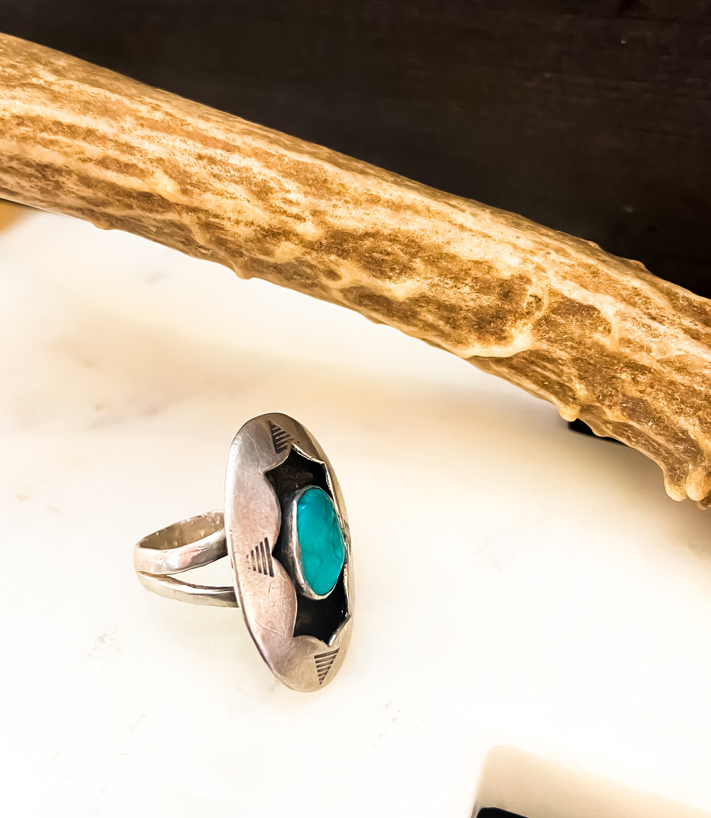 Vintage turquoise shadow box ring