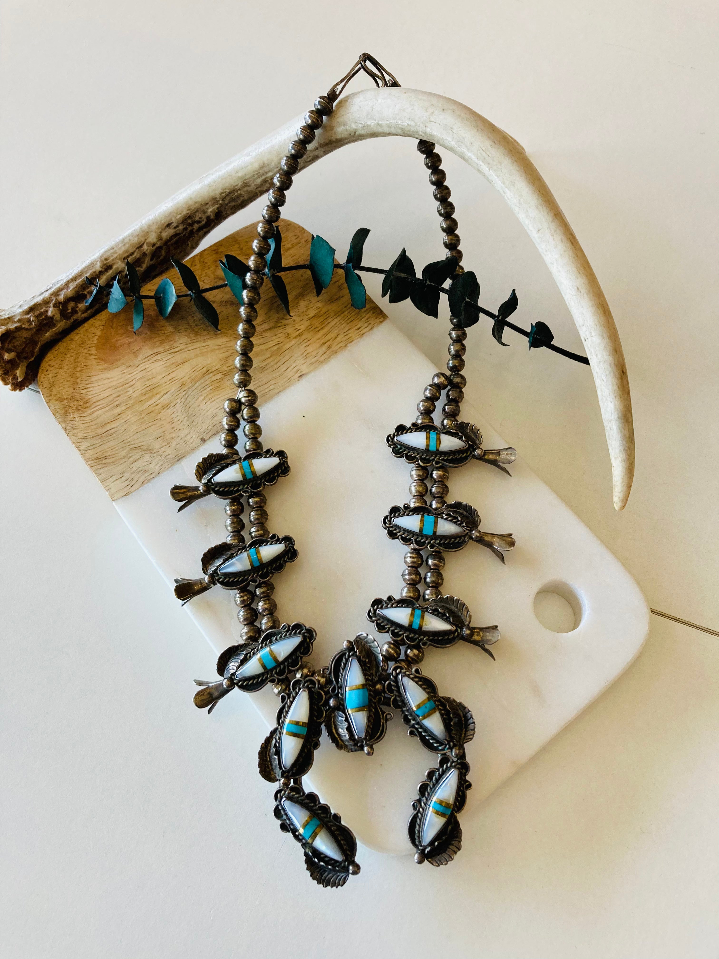 Squash blossom Naja mother of pearl and turquoise