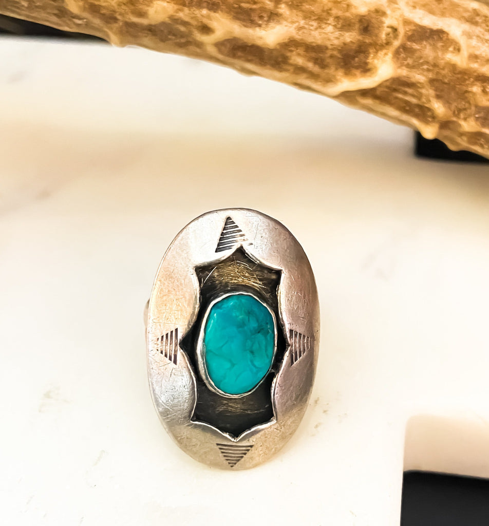 Vintage turquoise shadow box ring