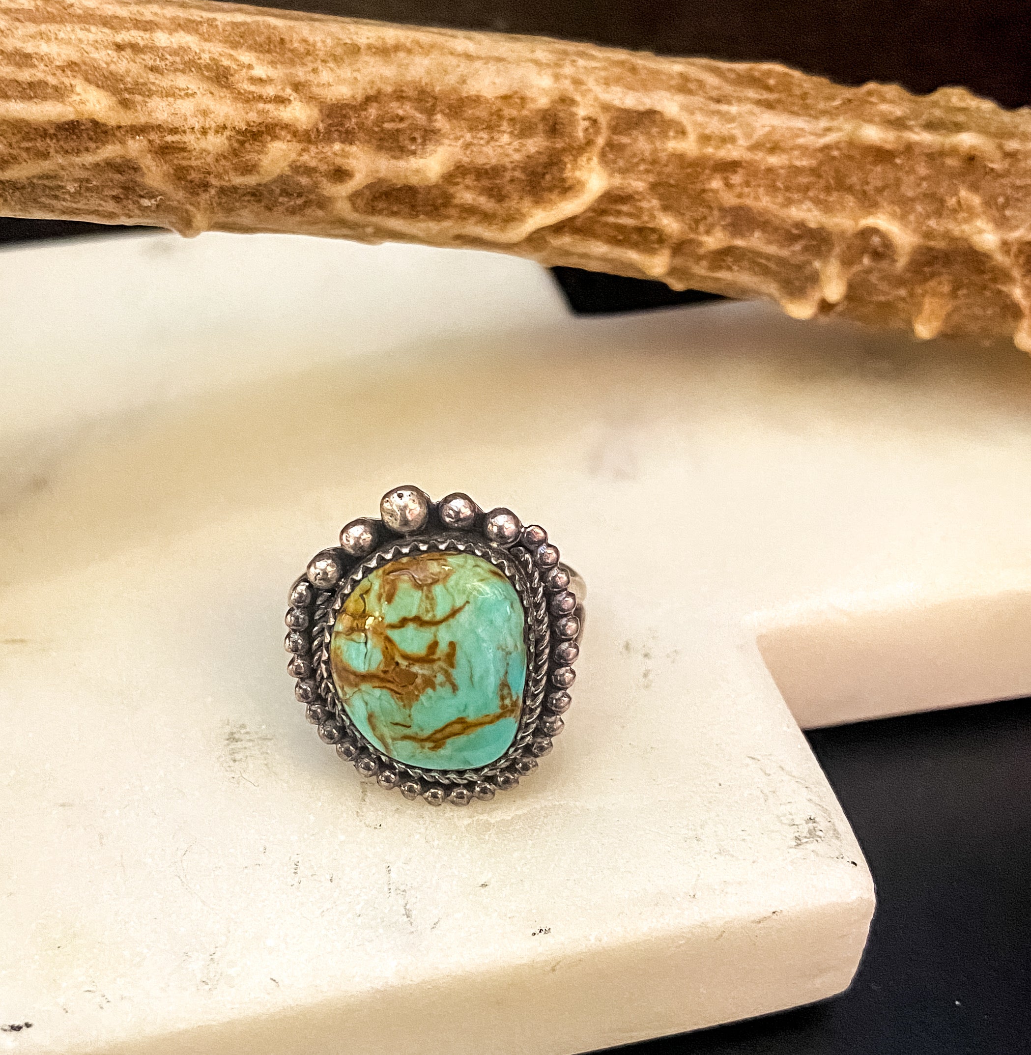 Vintage spiderweb turquoise ring